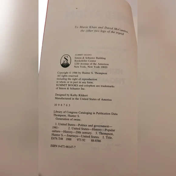 Generation of Swine Book by Hunter S. Thompson 1st Edition - Picture 3 of 4